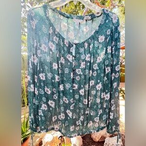 Lucky Brand green floral peasant blouse
